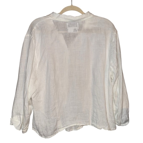 FLAX By Jeanne Engelhart Button Down White Linen Shirt Top Size Large - Picture 7 of 11